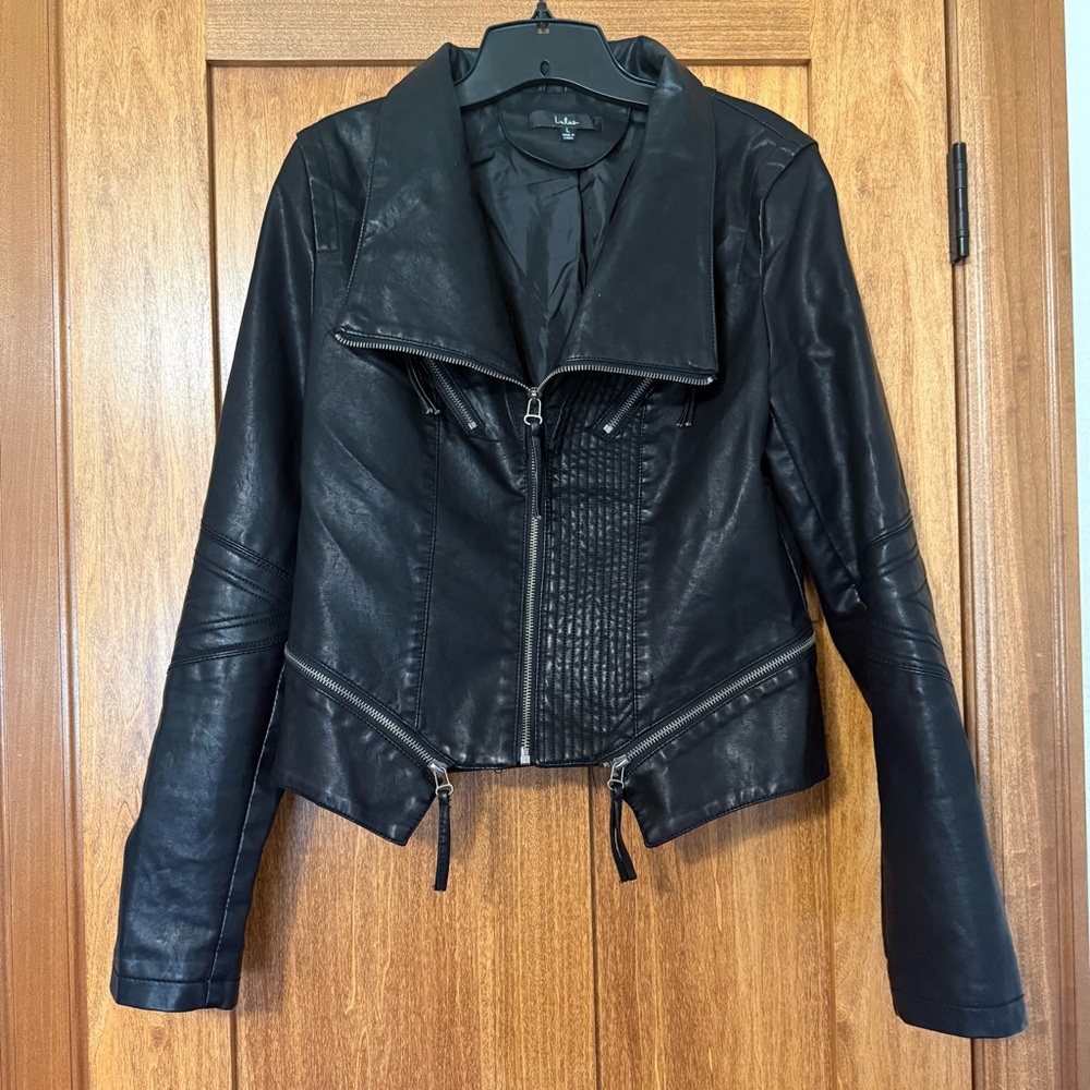 Lulu's Black Vegan Leather Moto Jacket
